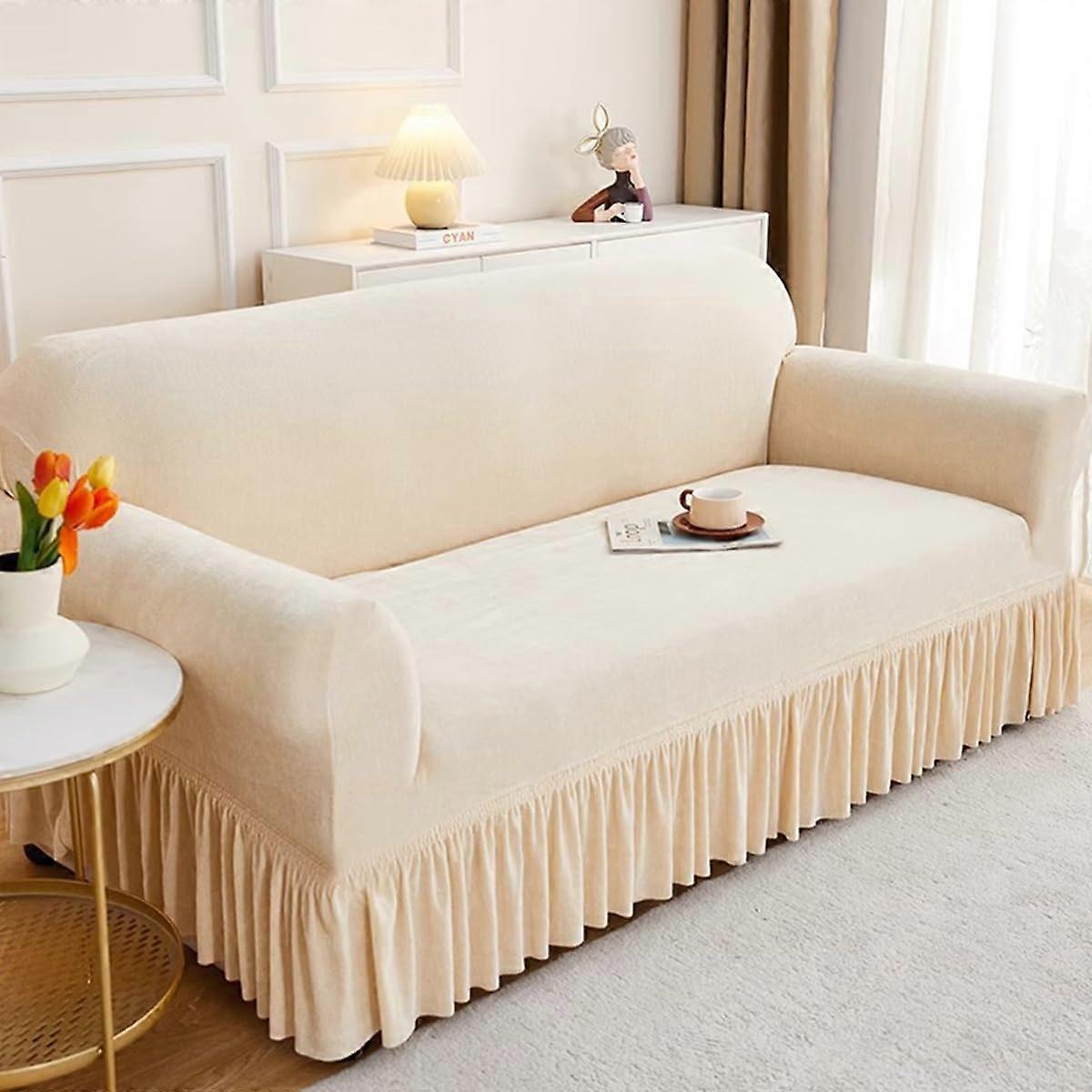 Stretch Sofa Slipcover for 4 Seater with Skirt Design, Elastic Fit, Machine Washable Protector