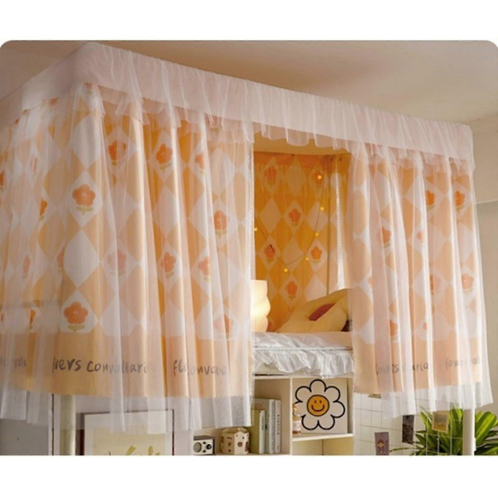 Bunk Bed Blackout Privacy Curtains Breathable Light Blocking Set for Dorm Loft Beds, 2pcs Flower B