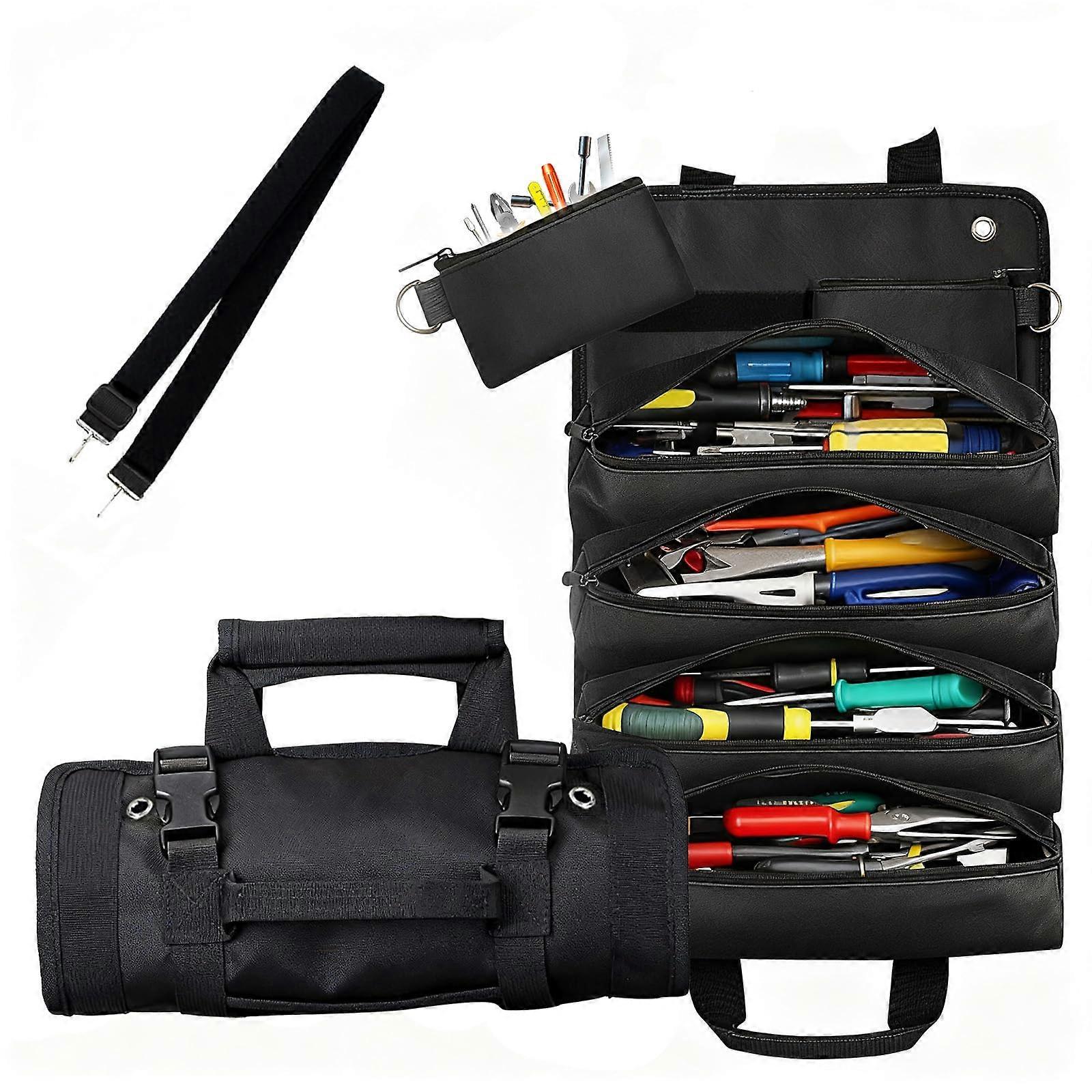 Heavy Duty Tool Roll Bag with Large Capacity and Detachable Pouches for Mechanics RV Travel