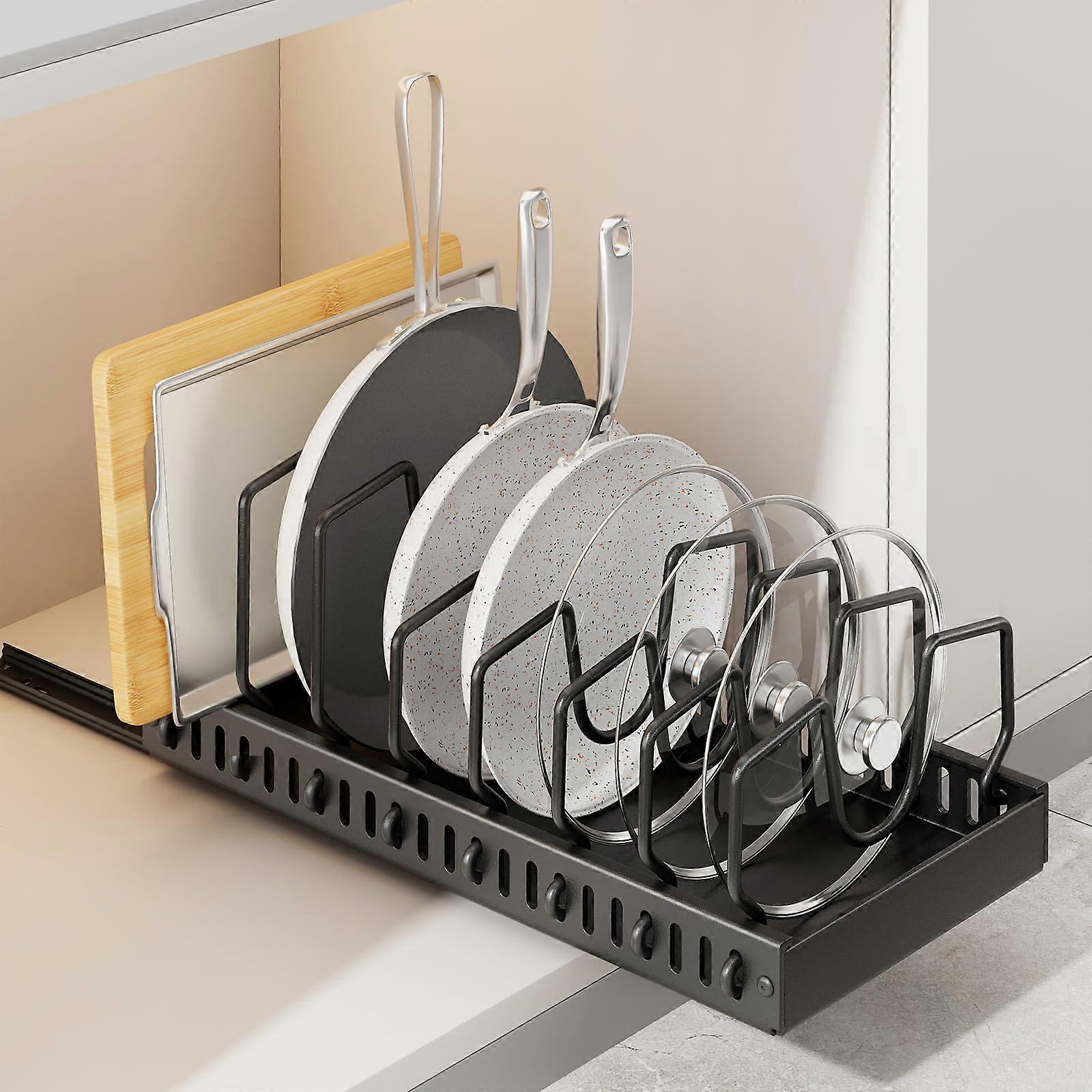 Adjustable Pot and Pan Organizer for Cabinet with Pull Out Lid Storage and 8 Dividers 1 Pack