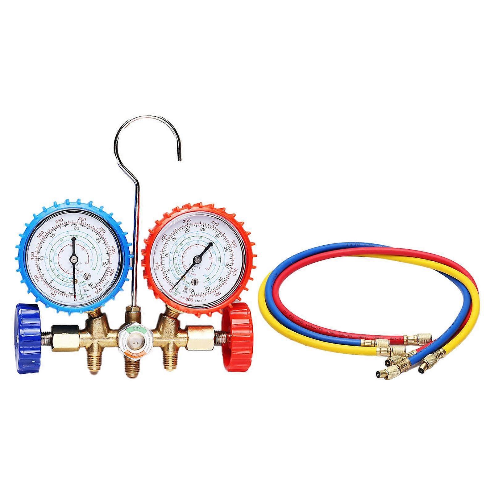 AC Manifold Gauge Set with Hoses, Precise ColorCoded Gauge, Car Air Conditioning Service Kit