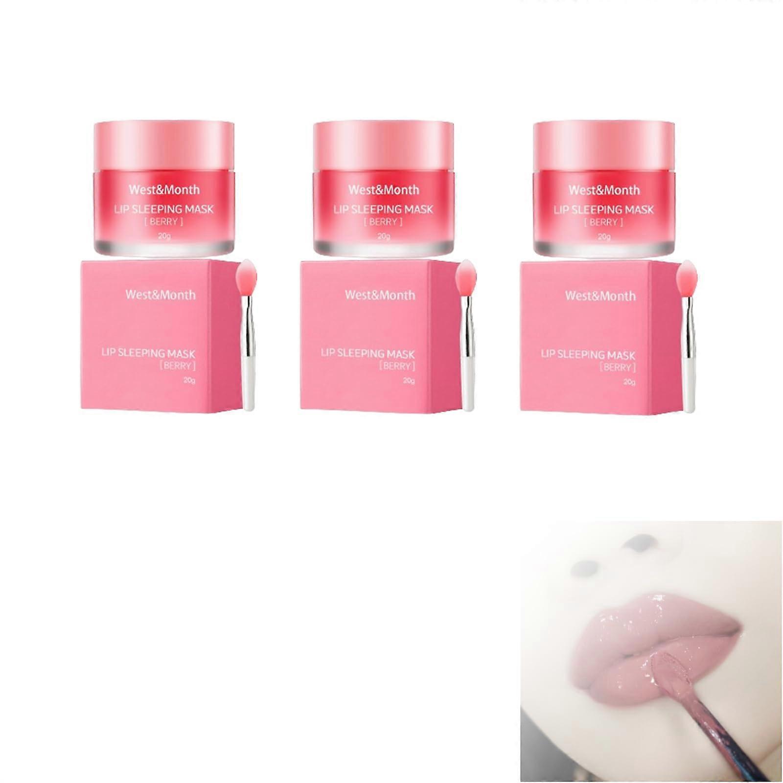 Lip Sleeping Mask 3PCS Strawberry Scent Deep Hydration Overnight  for Dry Chapped Lips