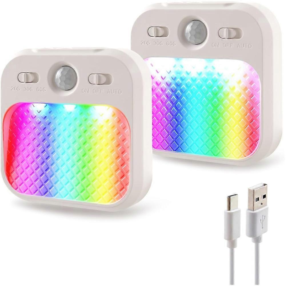 Led Night Light with Motion Detector 2 Pack, Cabinet Light Dimmable with Timer Function, Staircase Lighting RGBW