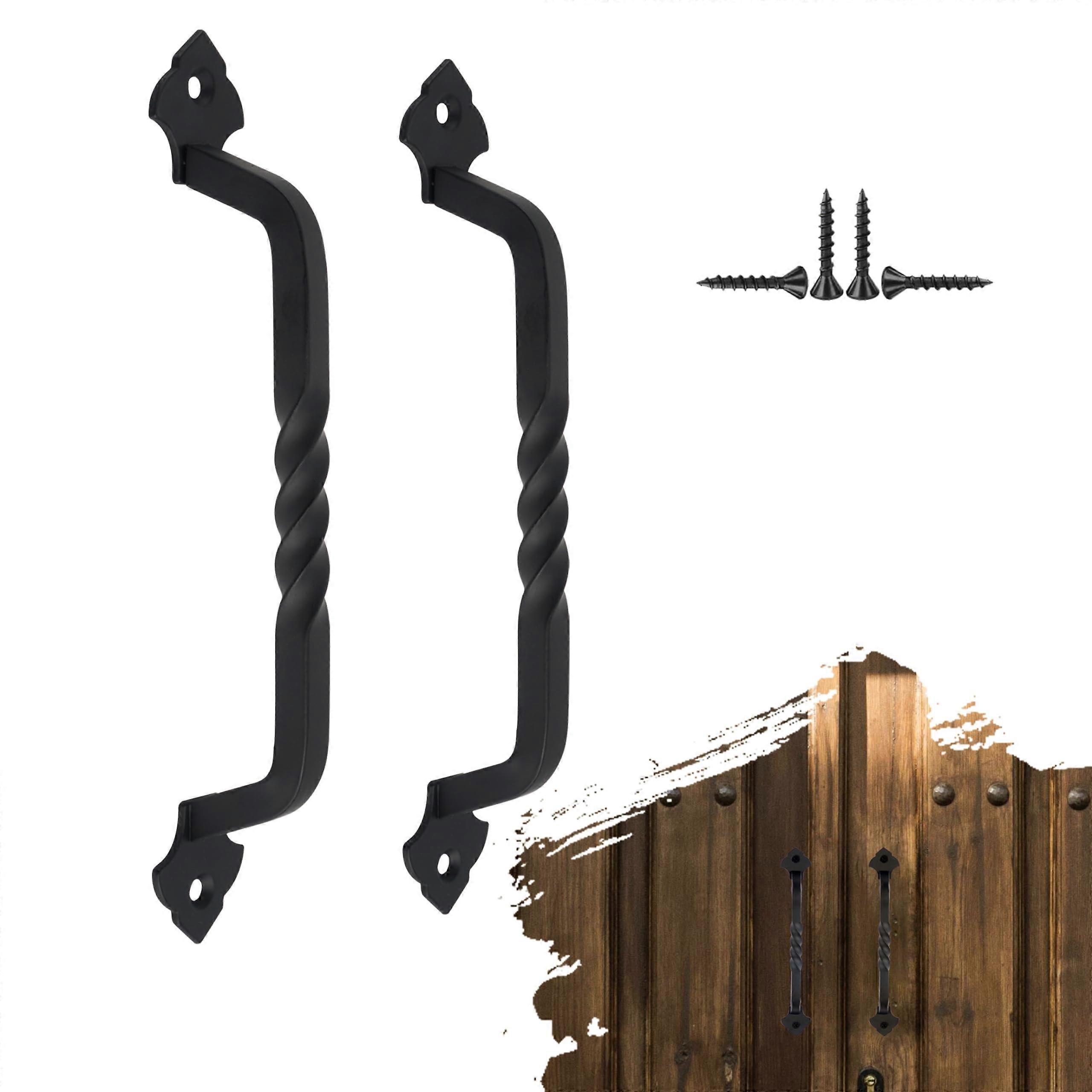2 Pack Black 6 Inch Gate Handles for Wooden Gates Rustic Barn Door Pulls with Screws