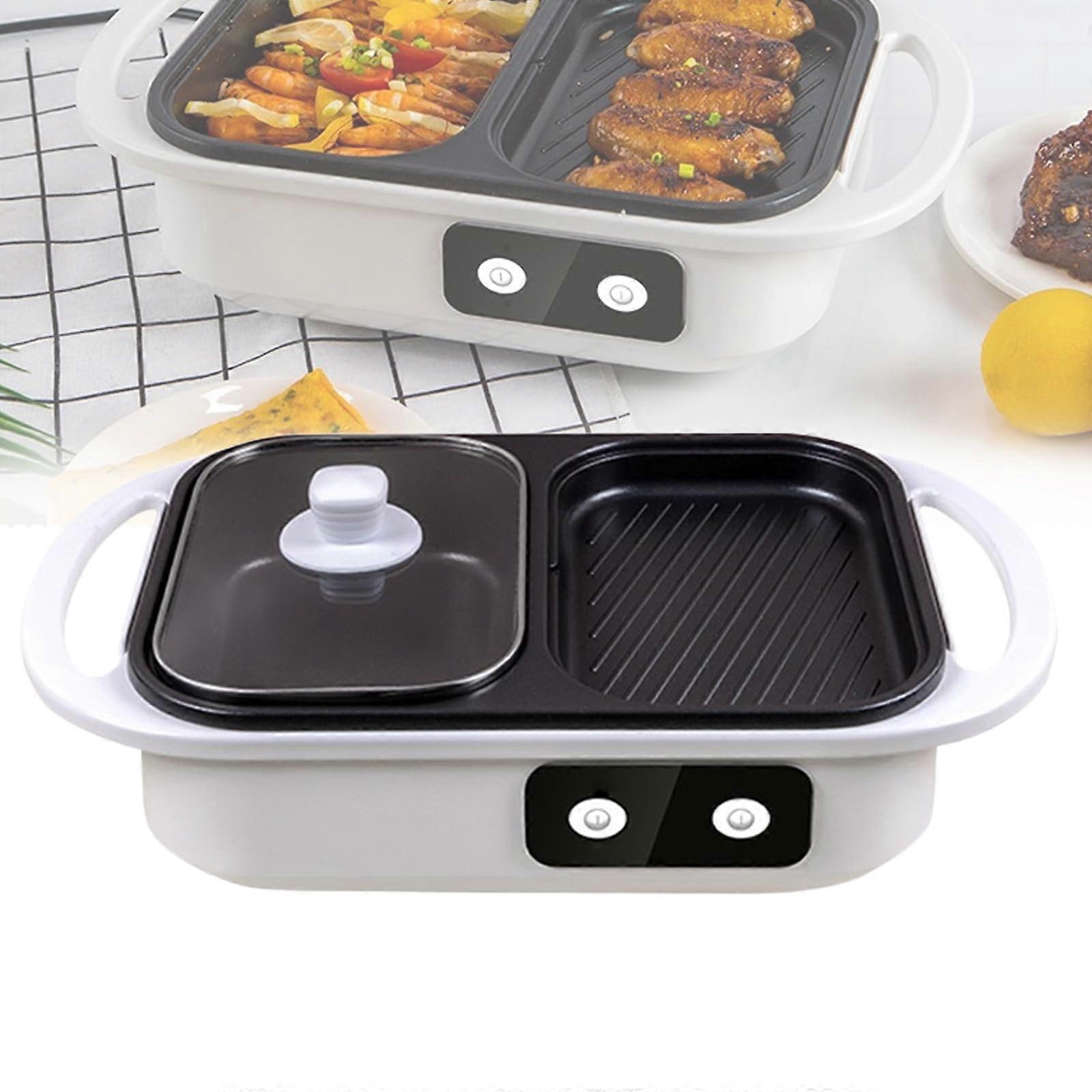 Electric Hot Pot Grill with Divider, Dual Temperature Control Korean BBQ Griddle Combo