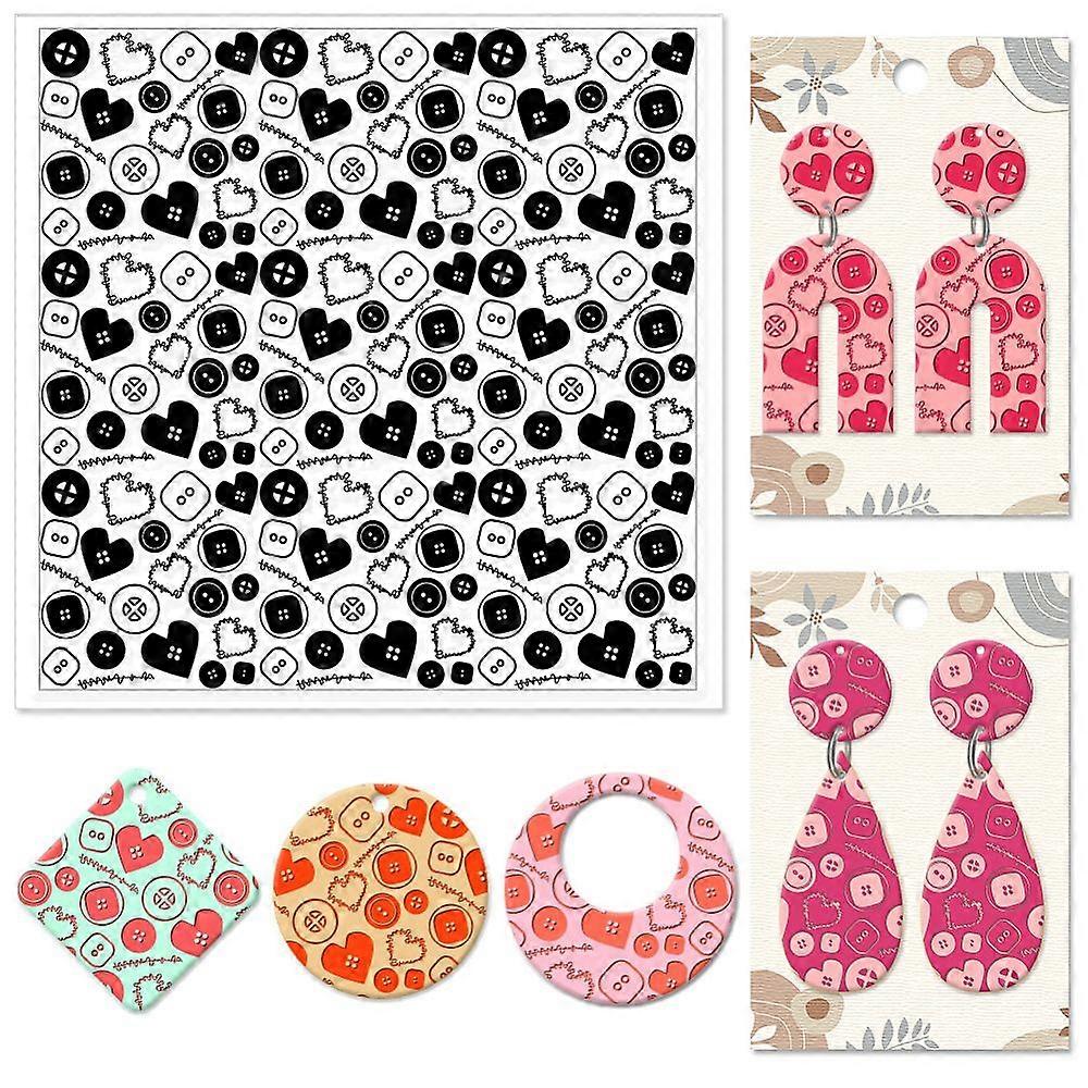 Buttons Texture Silicone Clay Texture Stamp Sewing Thread Love Heart Polymer Clay Texture Sheets Clay Modeling Pattern Pad Texture Sheets for Earrings