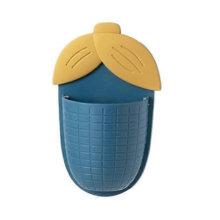 Wall Mounted Utensil Holder with Drain, Creative Corn Shape Kitchen Organizer, Blue Plastic Rack