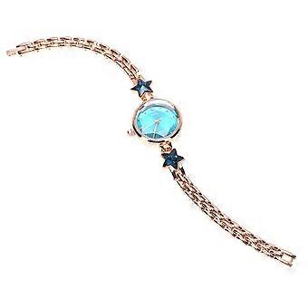 Damen-Armbanduhr aus Legierung, sternförmig, mit Strasssteinen, wasserdicht, Quarzwerk, zarte Handgelenkverzierung (Blau)