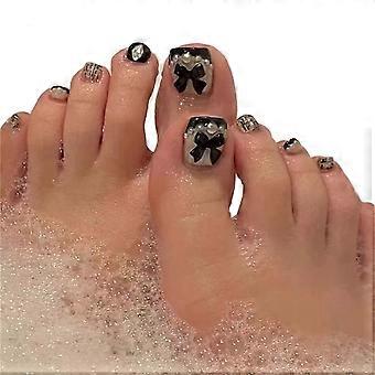 Square French Press on Nails Black Glitter Short Tips 24pcs ReadytoWear False Nail Set