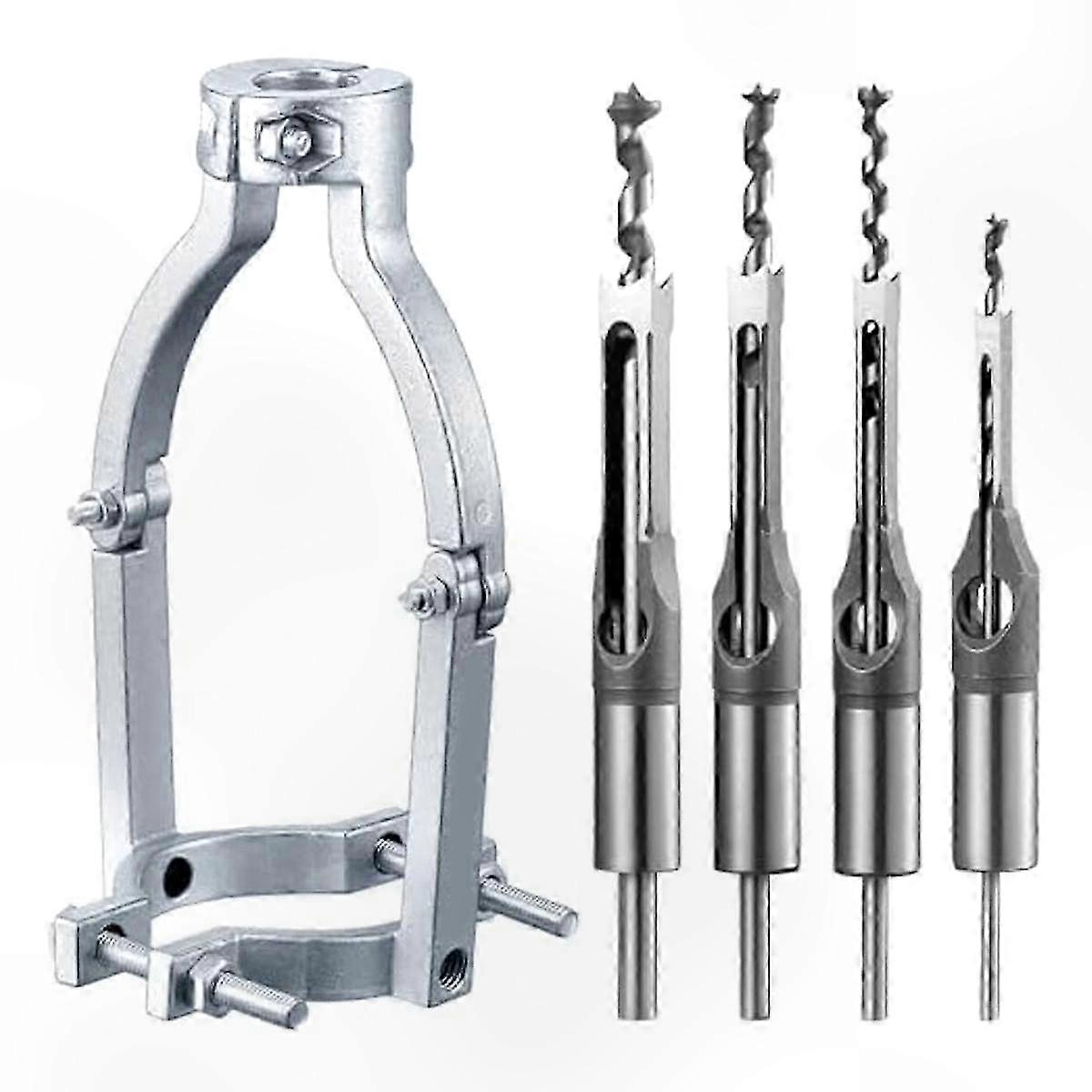 Square Hole Drill Bit Adapter Set with 4 Bits for Drill Press Mortising Tool