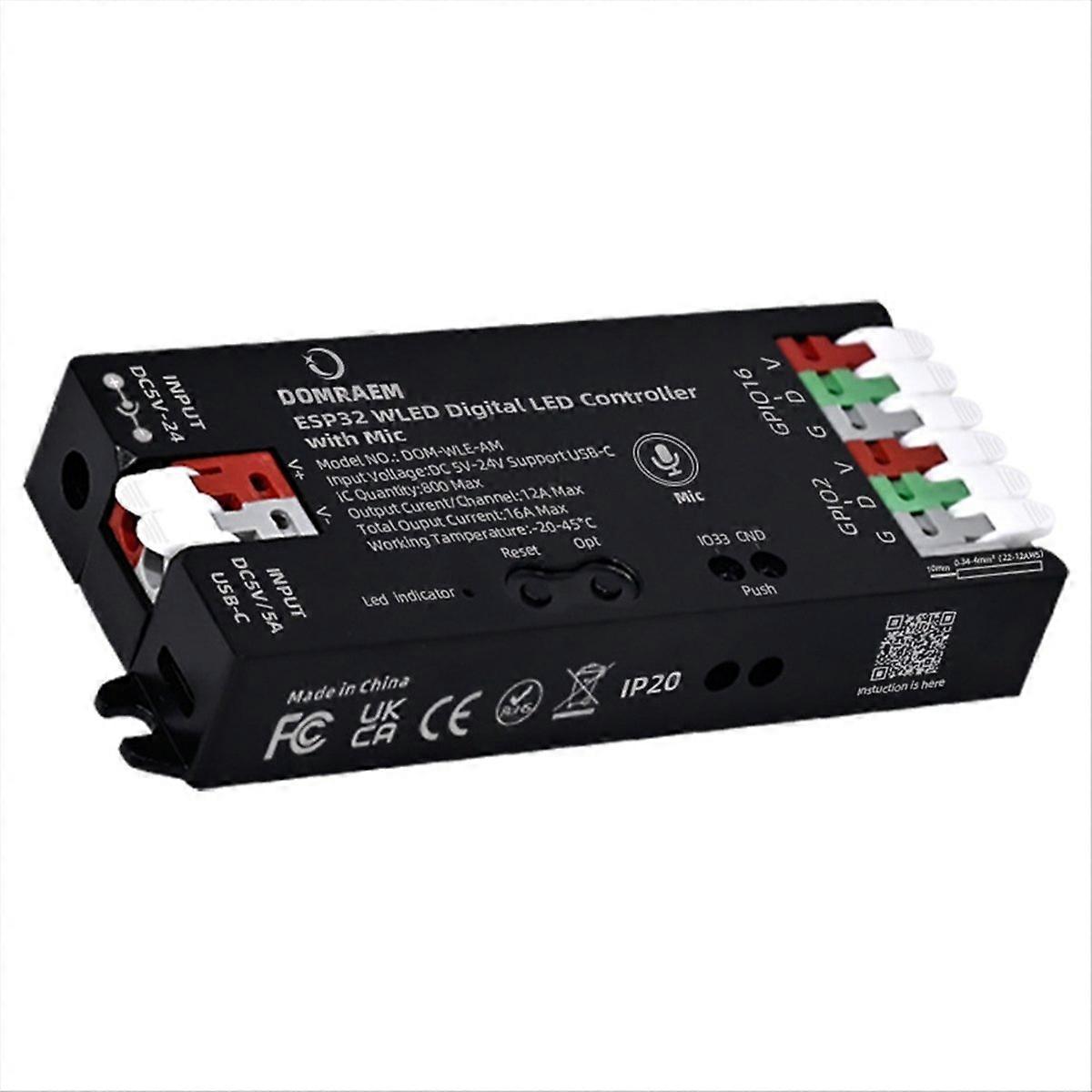  ESP32 WLED Digital LED Strip Controller with Microphone Black
