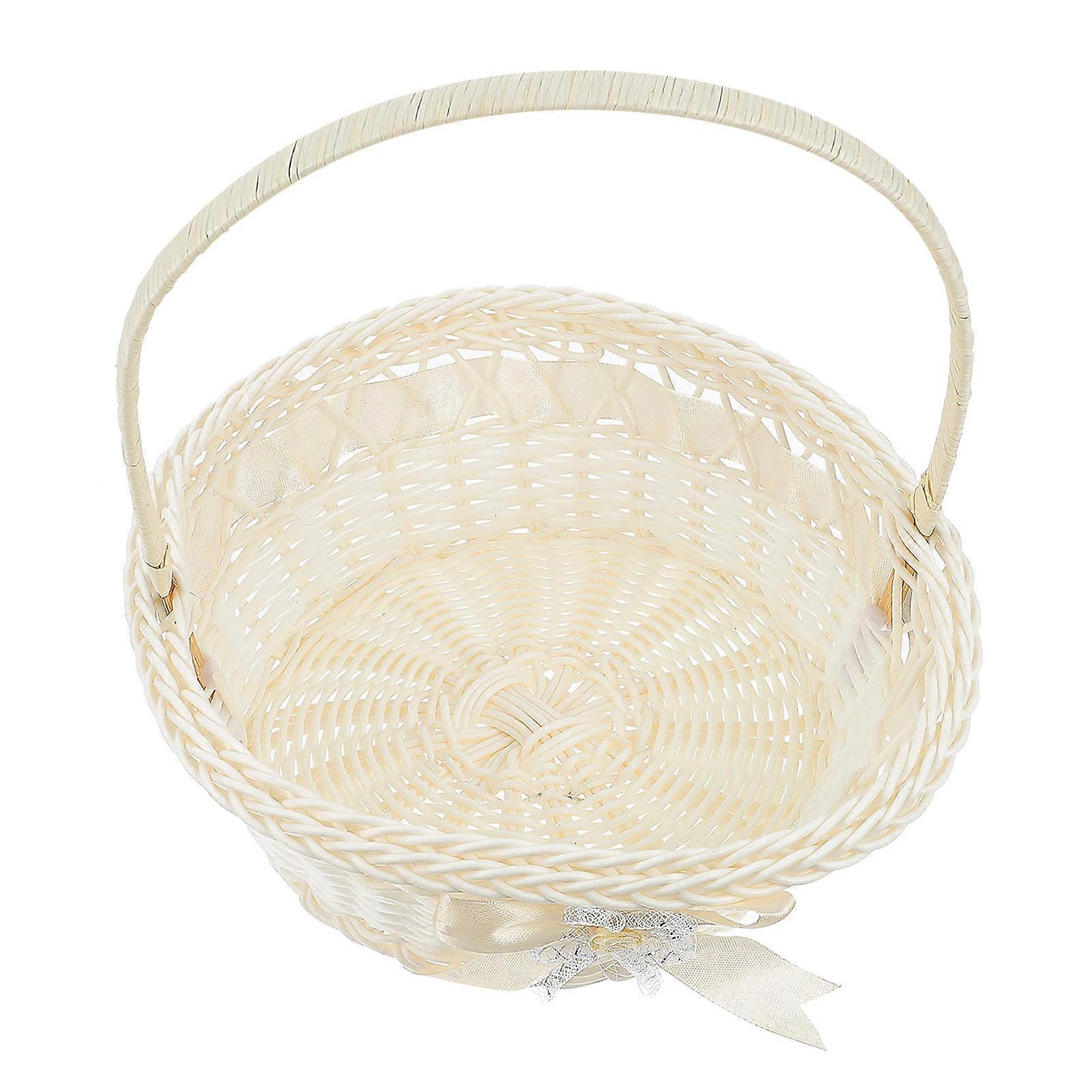 White Plastic Wicker Flower Basket for Storage Use