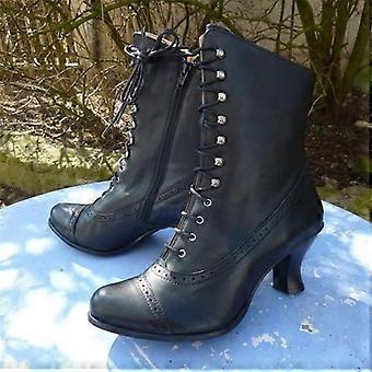 Womens Work Boots Solid Bandage Boots Round Toe Booties Midheel Boots Shoes 9(42)