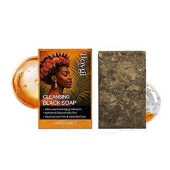 African Black Soap Cleansing Bar  Nourished with Shea Butter for Troubled Skin, Addresses Visible Aging, Hydrates & Balances Oily Skin, 100g/3.53oz