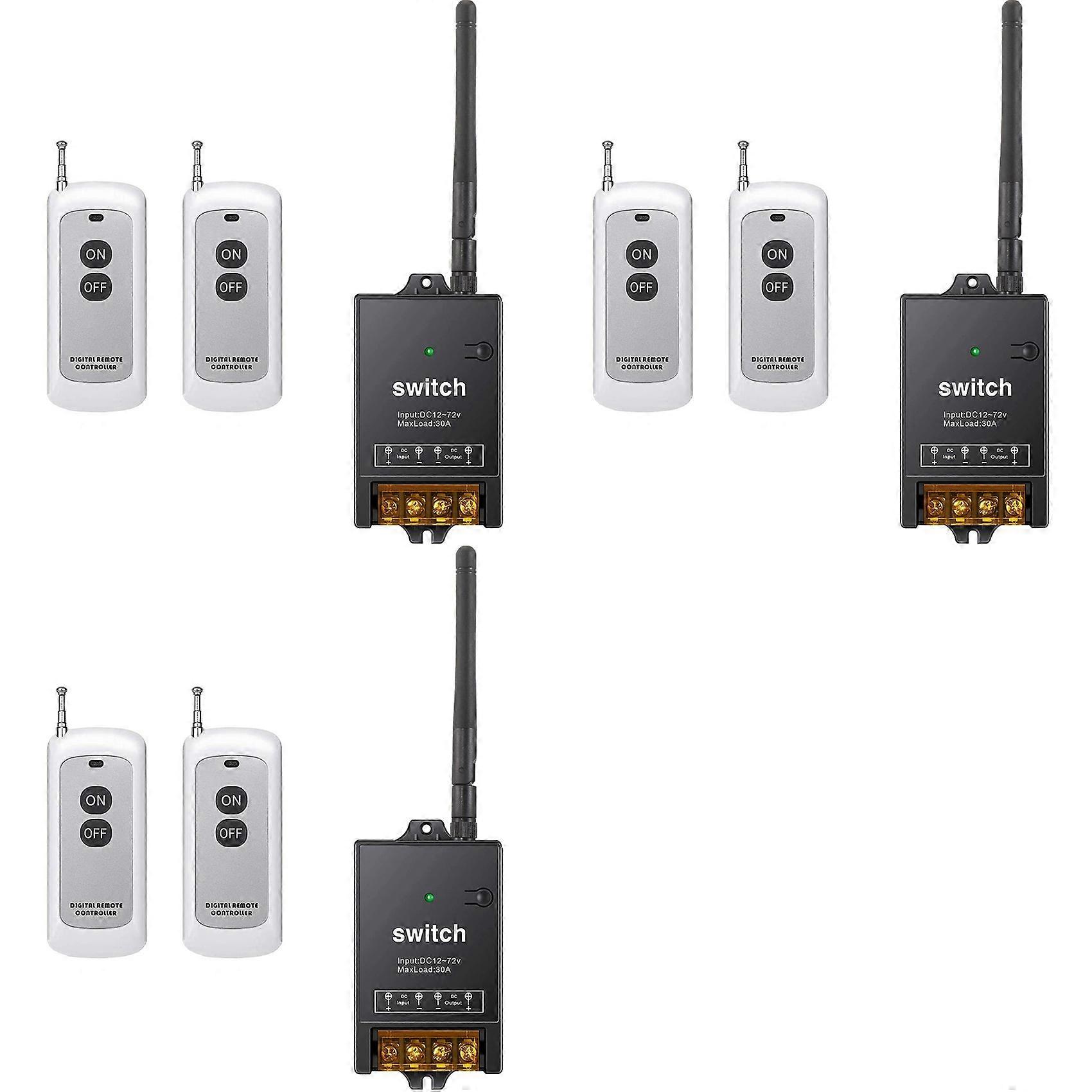 3X Remote Control Switch,DC 12V/24V/48V/72V 40A Relay, Wireless RF Switch with 984FT Long Range Remote Switch