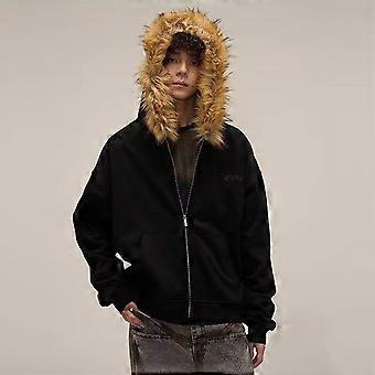 Heren winterjas met capuchon van imitatiebont, meerdere zakken met ritssluiting, lange mouwen, casual outdoorjas, windbreaker
