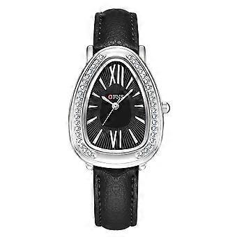 Women's Oval Rhinestone Bezel Orange Leather Band Casual Formal Daily Watch,ONFS-1541-LBSB