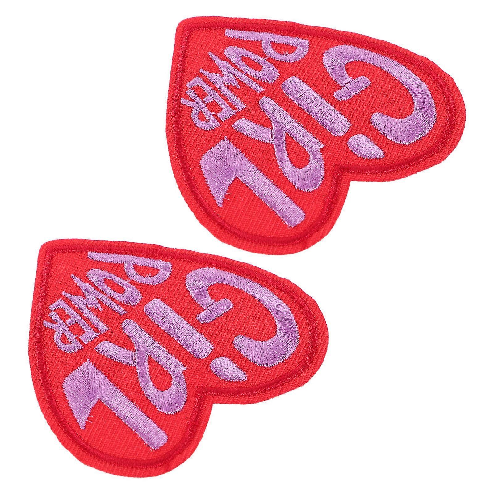 Cloth Patch Red Heart Shaped Embroidered Patch for DIY 2Pcs Set