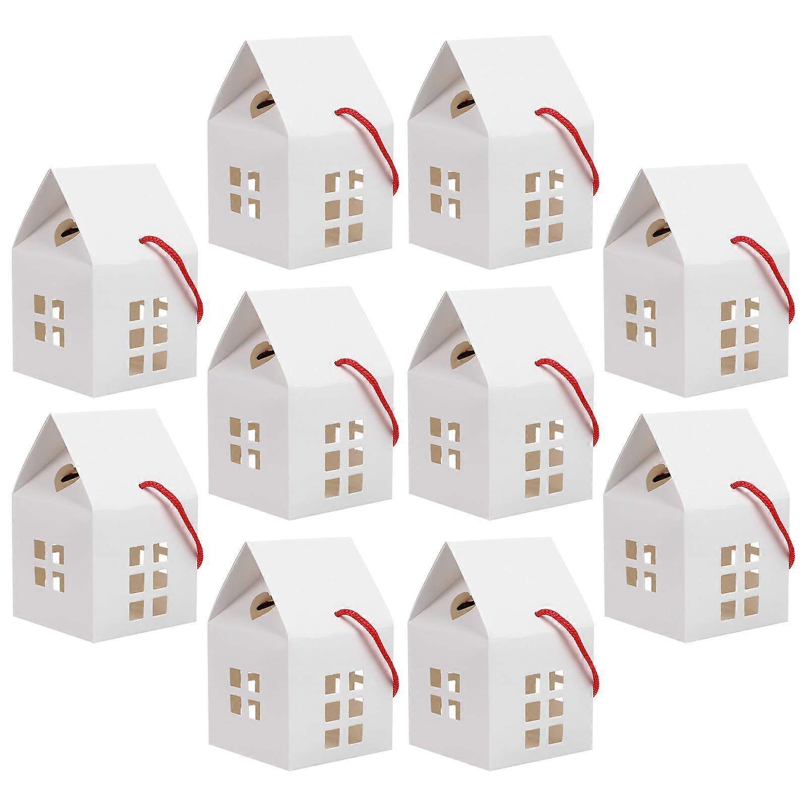 10pcs House Shaped Paper Boxes Handheld Present Bags Multi-function Candy Boxes