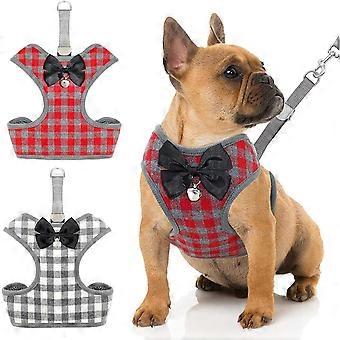 Small Dog Harness And Leash Set - No Pull Pet Harness With Soft Mesh Nylon Vest For Small Dogs And Cats-Red & Gray