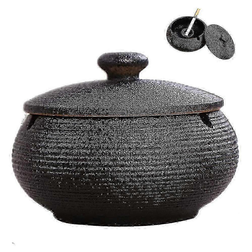 Indoor Windproof Ceramic Ashtray with Cigarette Lids