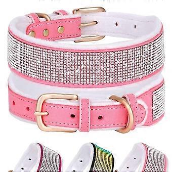Rhinestone Dog Collar with Soft Lining. Sparkling Crystal Diamond Girl Dog Collars with Soft Warm Pad for Medium Large Dogs. Pink. M