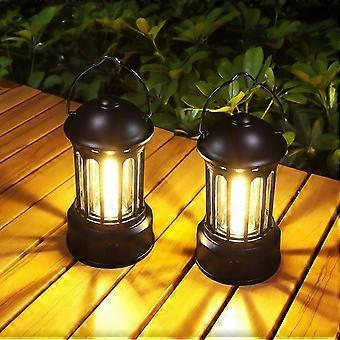 Black LED Camping Lantern, Pack of 2 Retro Battery Powered Camping Lamp, IPX4 Waterproof Camping Light, Adjustable Brightness, for Camping, Fishing, G
