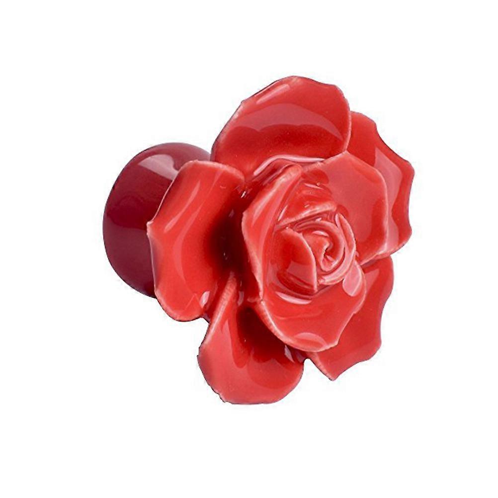 2pcs Rose Shaped Ceramic Kitchen Cupboard Cabinet Drawer Door Knobs Pull Handles (Red)
