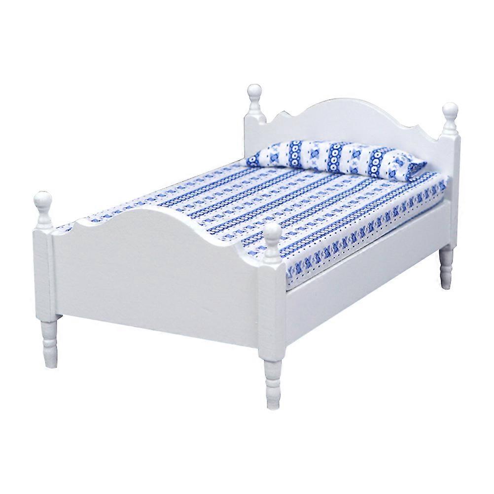 White Single Bed Model Mini Bed Decor for Doll House Miniature