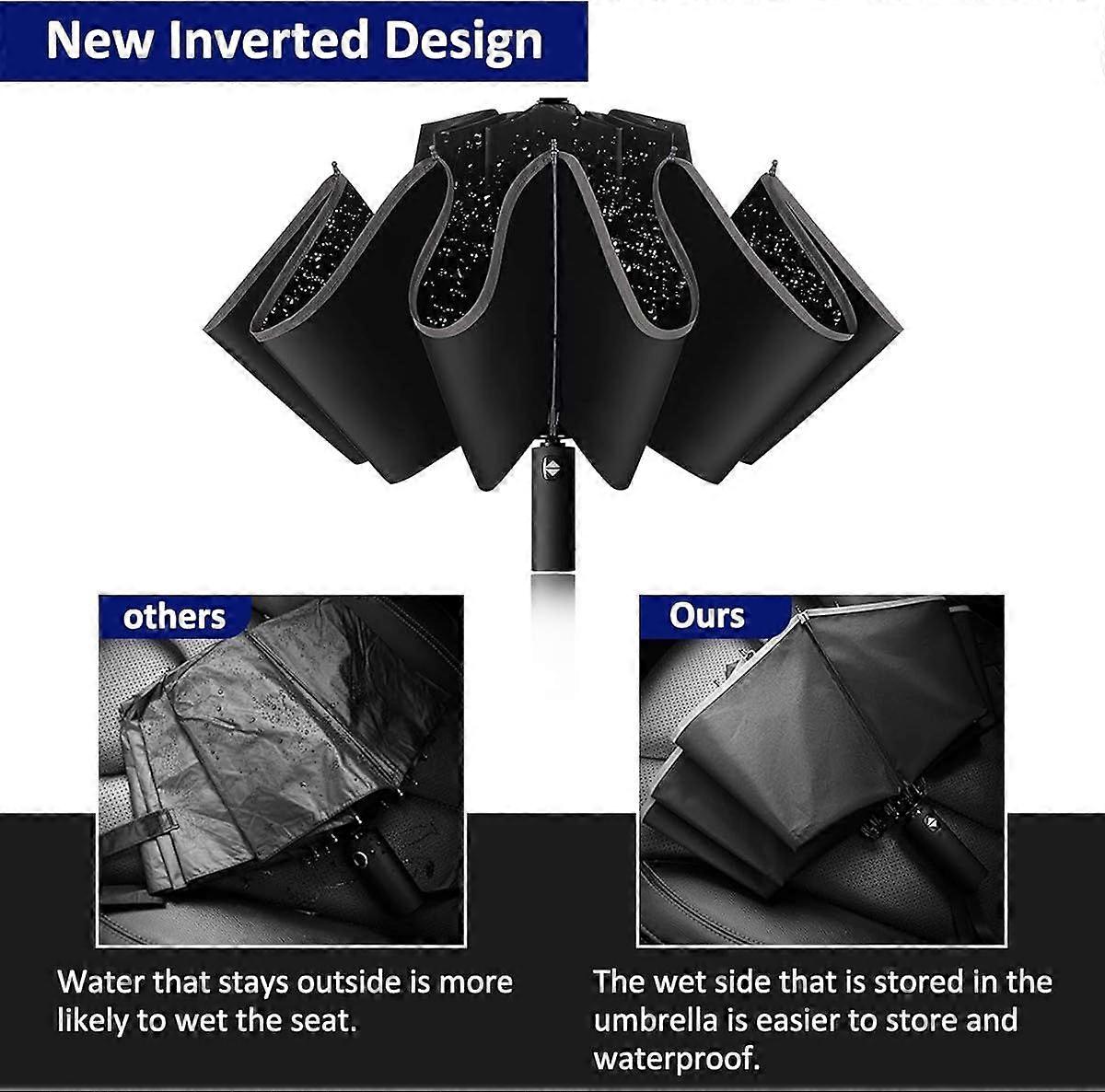 Inverted Umbrella Windproof Compact Reverse Folding Umbrella with Reflective