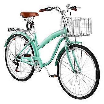 Damenfahrrad, 26 Zoll Beach Cruiser, 7-Gang-Citybike für Erwachsene mit Rahmen aus Kohlenstoffstahl, Tragkraft bis 150 kg, Mintgrün