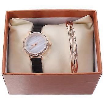 Quartz Watch Lady Watch Gift Set with Black Alloy Bracelet