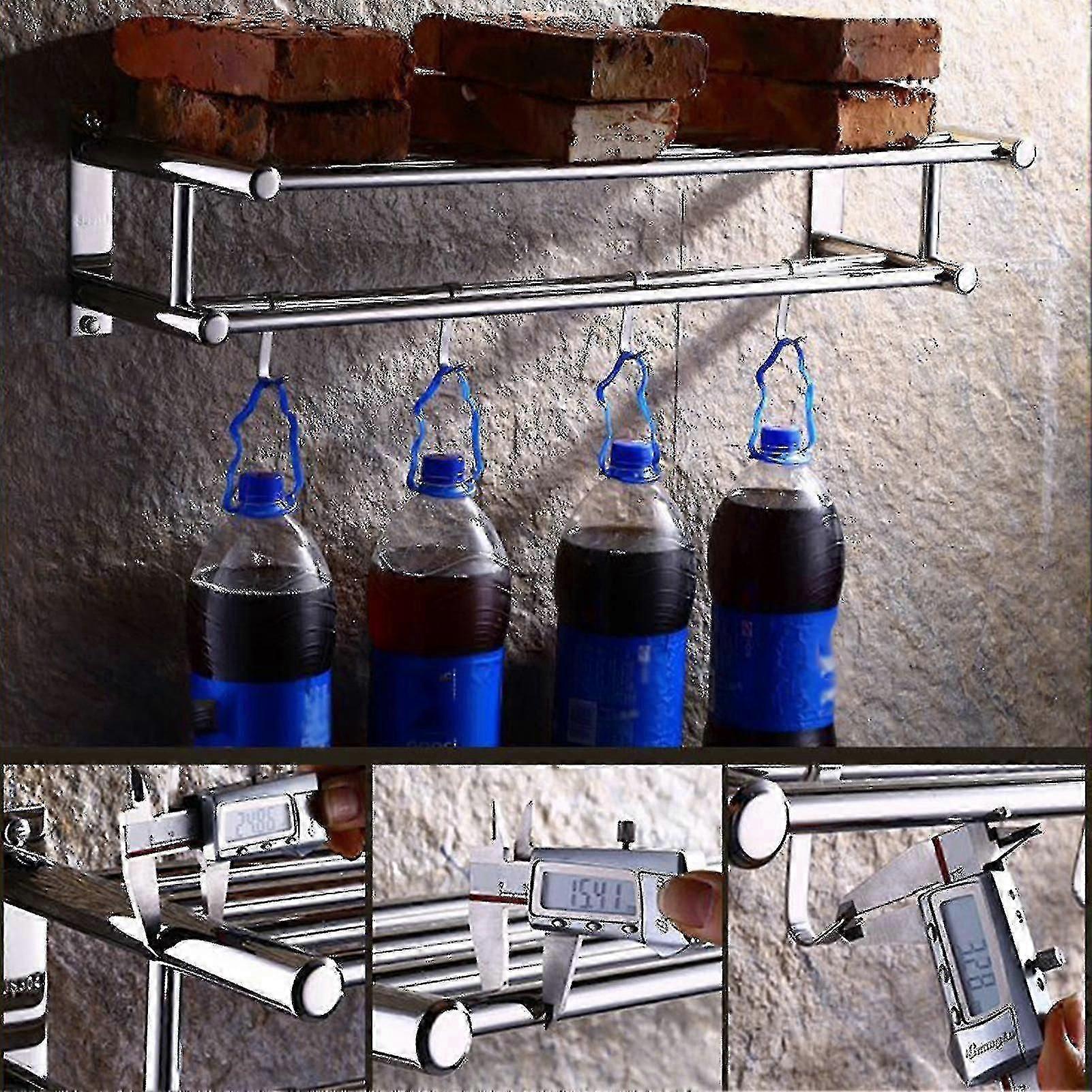 Bath Towel Rack Double Layered Bathroom Shelves with Removable Hooks