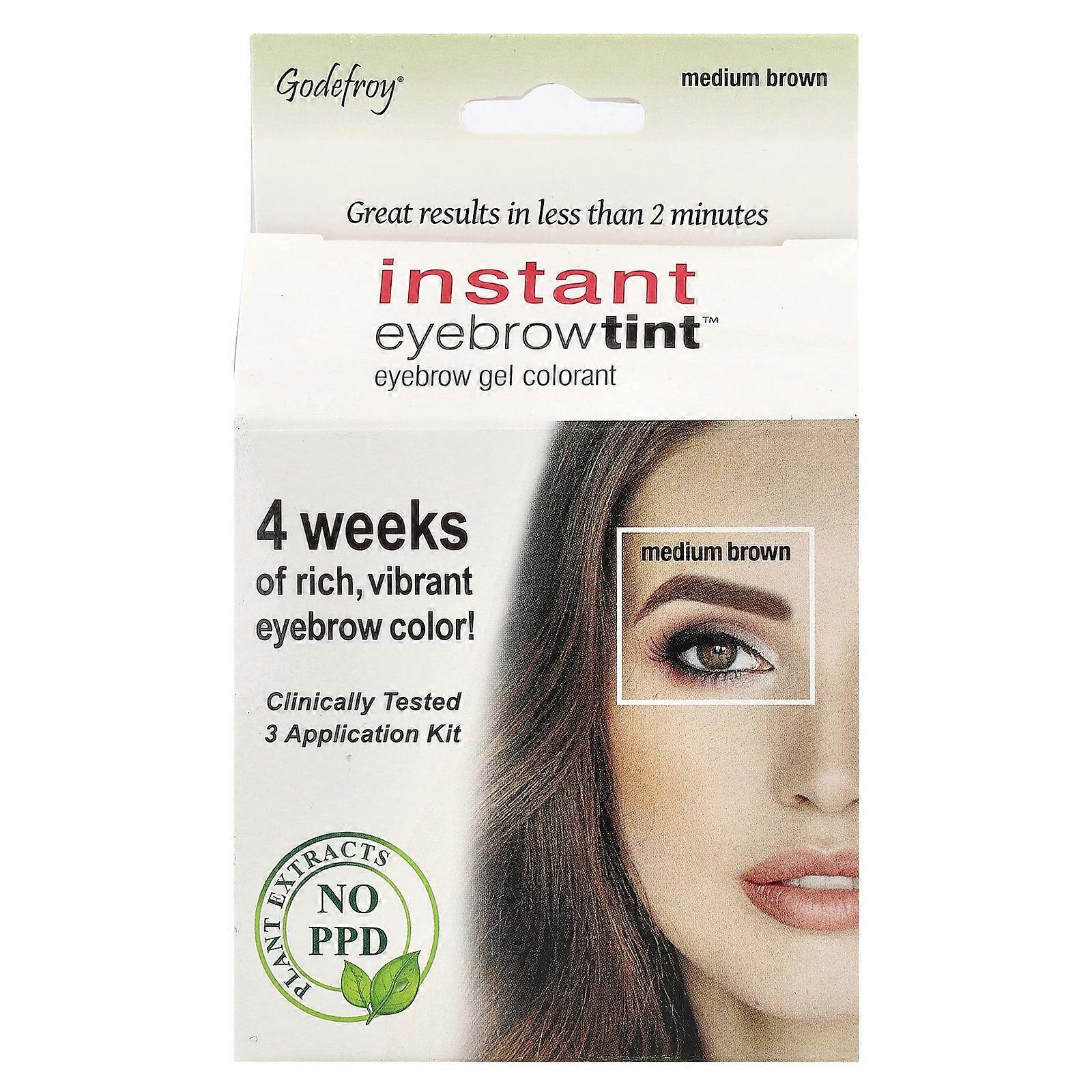 2 x Godefroy, Instant Eyebrow Tint™, Medium Brown, 3 Application Kit