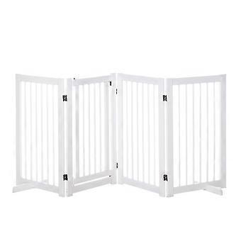 Dog safety gate, 4-piece set, 220 x 91 cm, foldable, with door, freestanding dog gate with 2 support feet, wooden stair gate for hallway, kitchen, sta