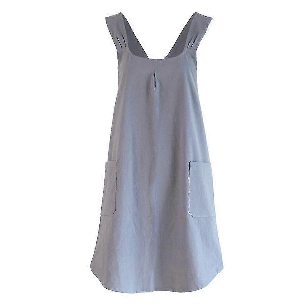 Linen-Blend Cross Back Apron With Pockets