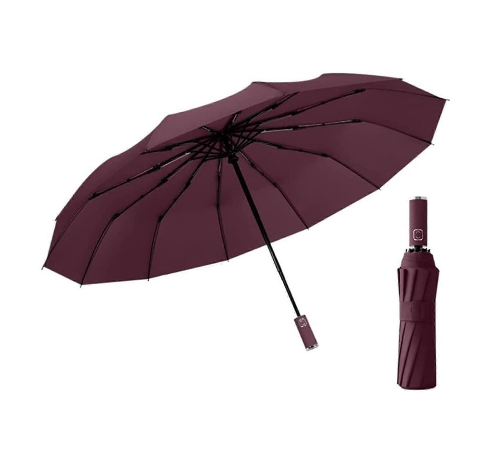 Compact Travel Umbrella Automatic OpenClose 12 Rib Windproof UV Blocking Lightweight Red
