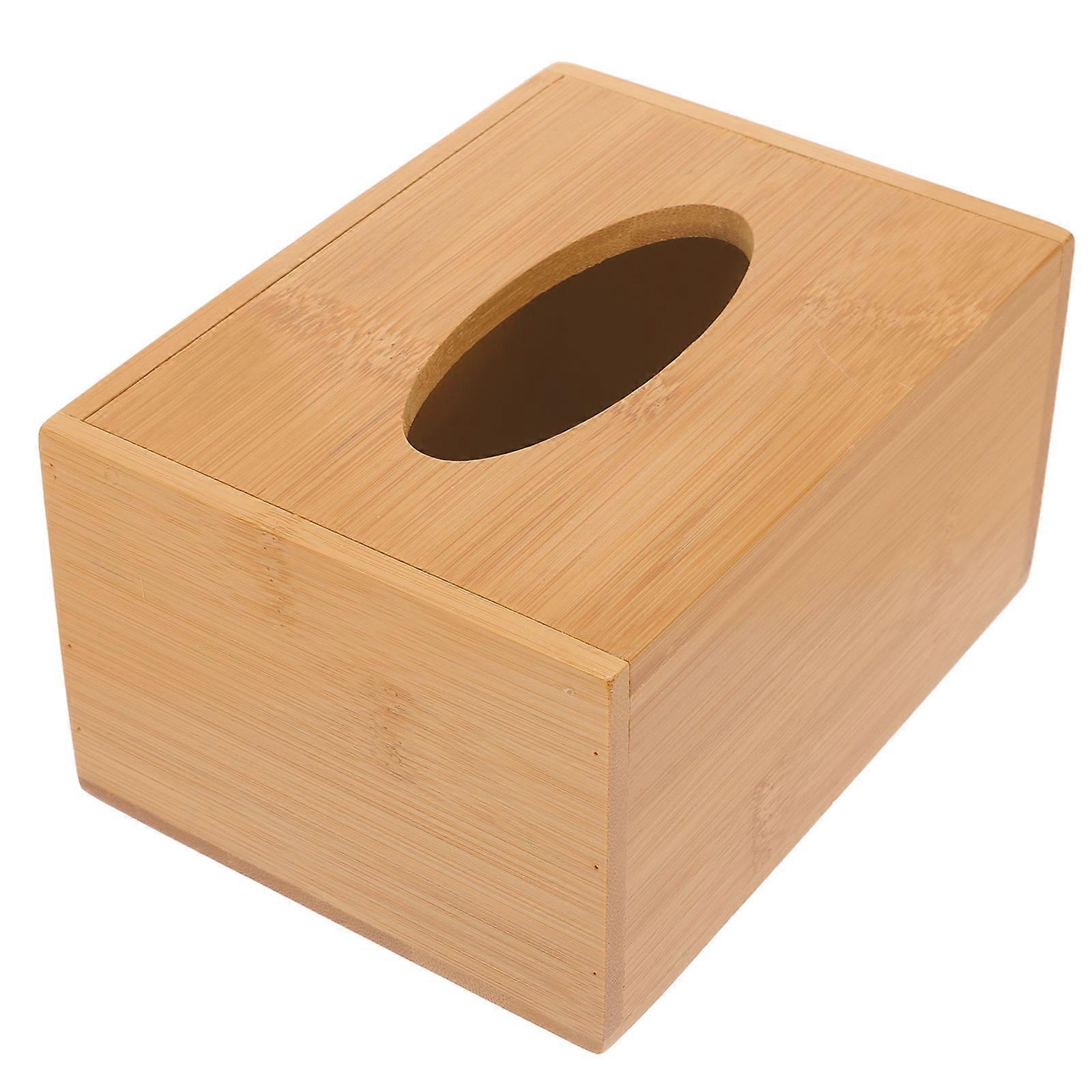 Bamboo Tissue Box Holder Khaki Rectangular Design for 2Pcs Tissues