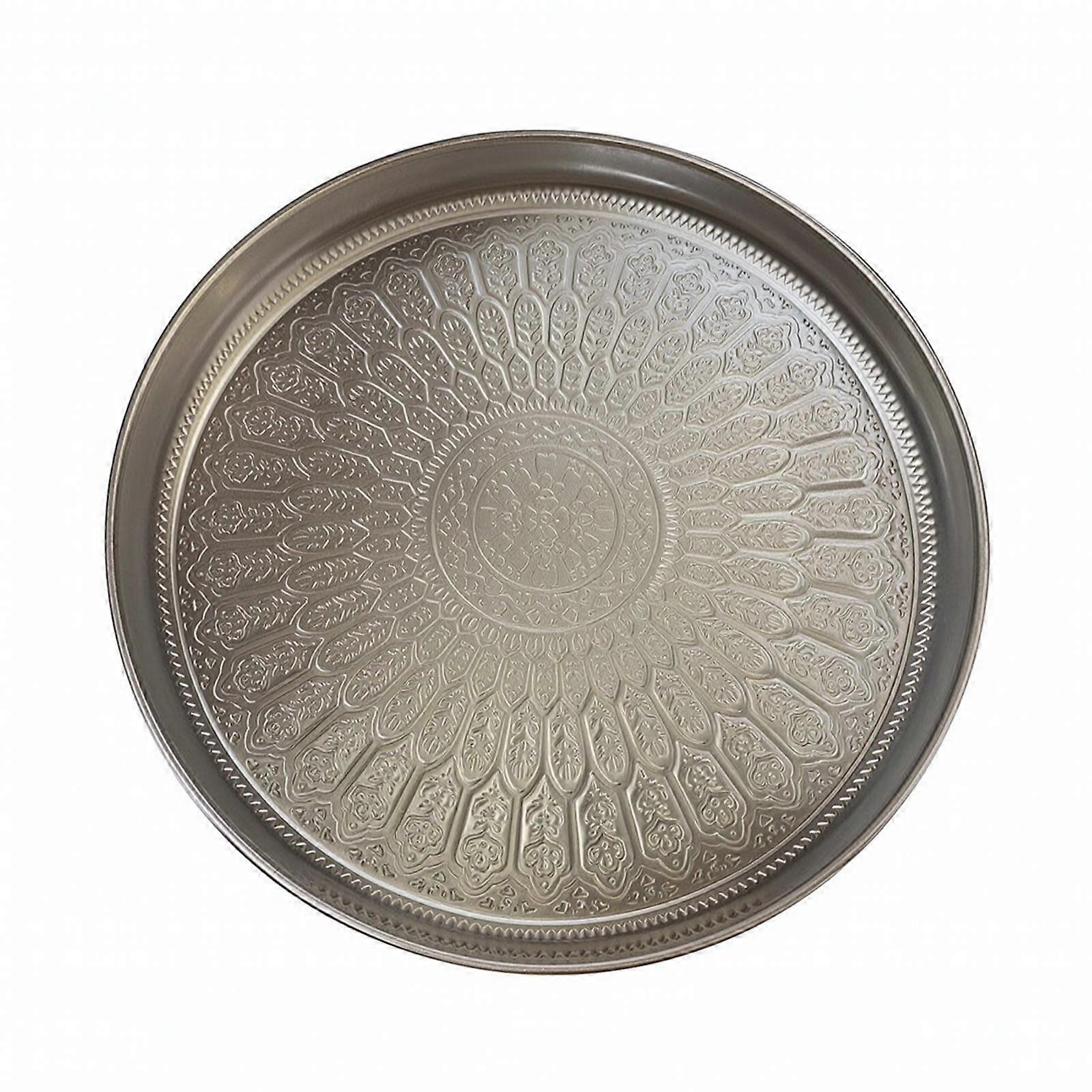 Refined Metal Tray with Embossed Pattern | Raised border design, Round Serving