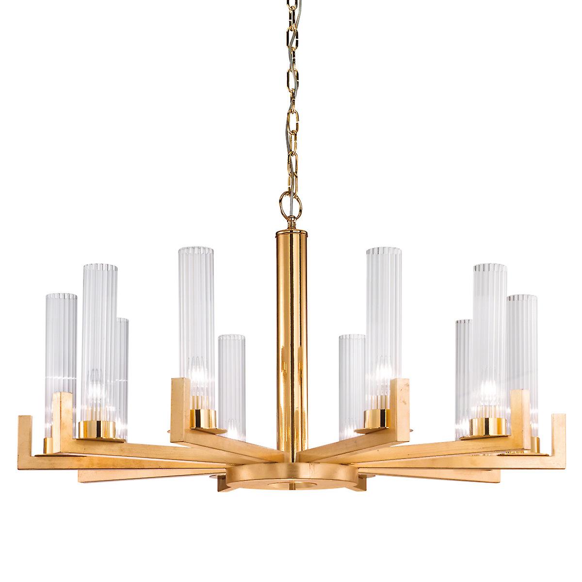 Raggio Glass Multi Arm Pendant Ceiling Light 10 Light Gold Leaf