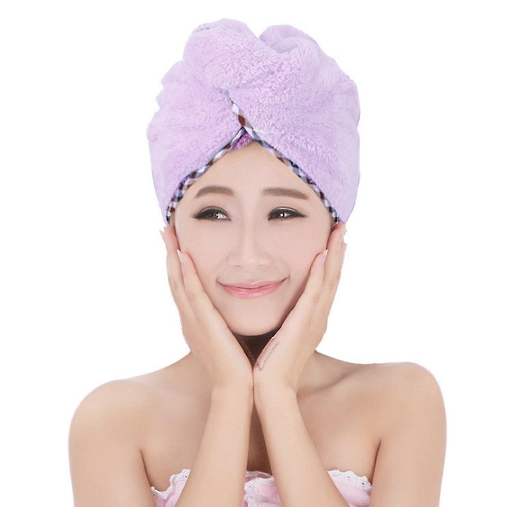 Hair Dry Towel Microfiber Wrapped Quick Drying Shower Bath Cap with Button