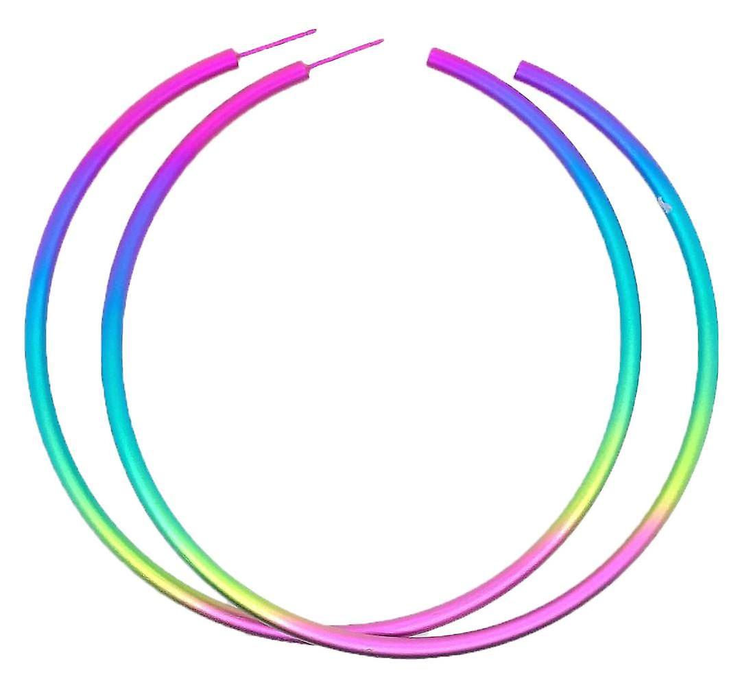 Ti2 Titanium Extra Large Round Hoop Earrings - Rainbow