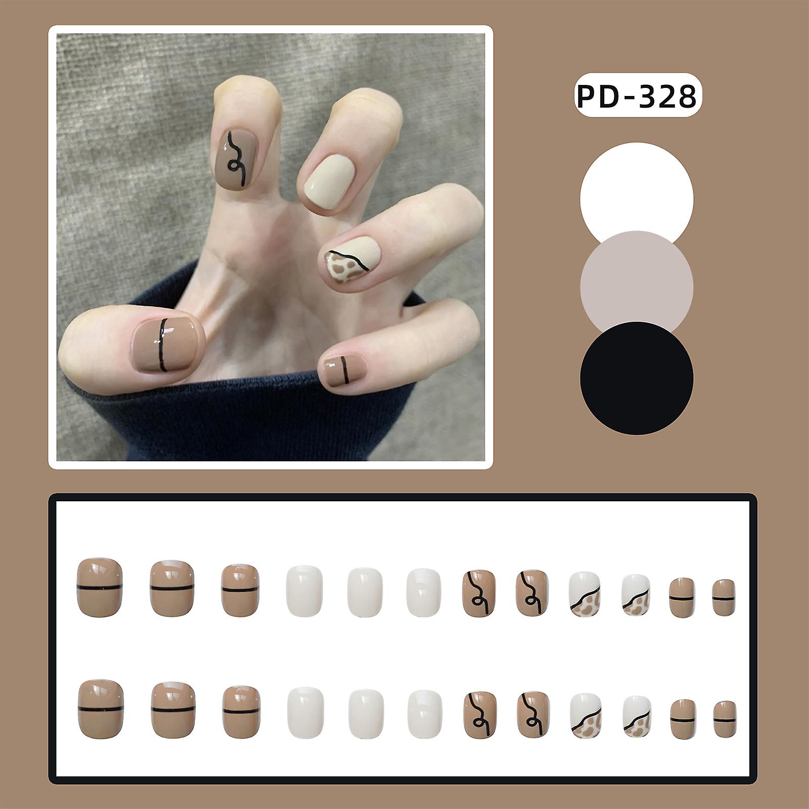 Elegant Khaki And Beige False Nails Artificial Com