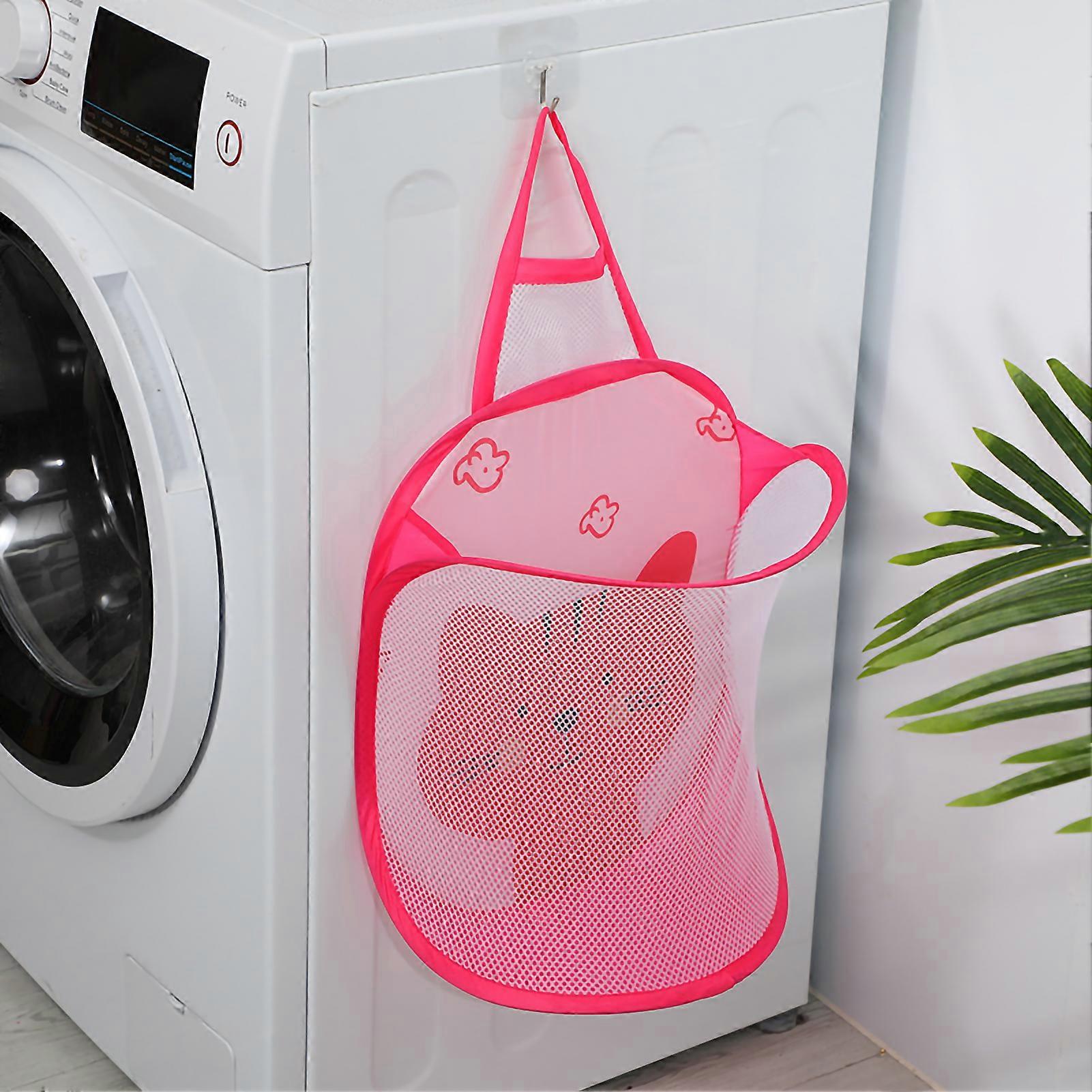 Foldable Laundry Bag, Collapsible Laundry Basket, Large Mesh Laundry Hamper, Bathroom Wall Mounted with Hook, Pink Cat Pattern