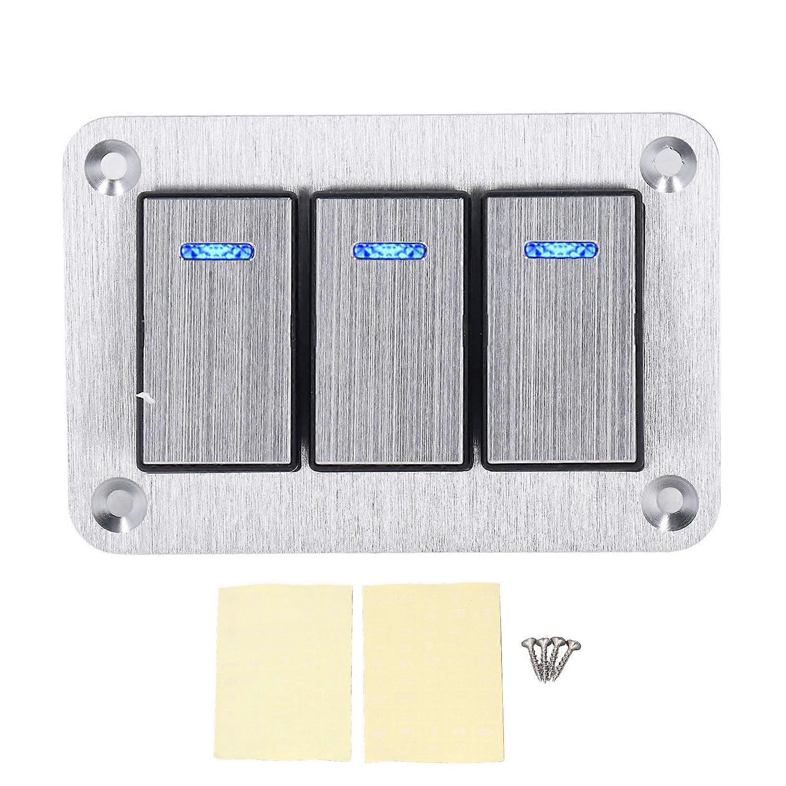 3Way Switch Panel 3 Way Wear Resistance Sturdy Switch with Blue LEDs for Car RV Yacht