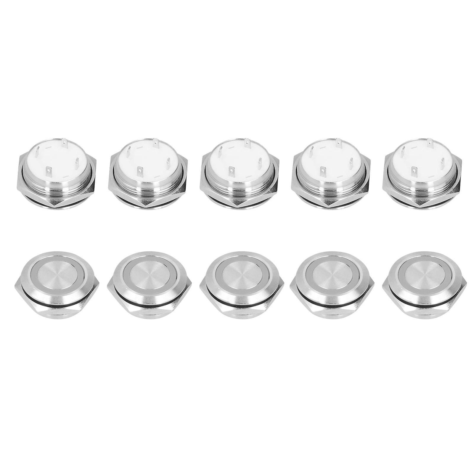 5Pcs 22mm Waterproof Metal Push Button Switch DC 3-6V White LED