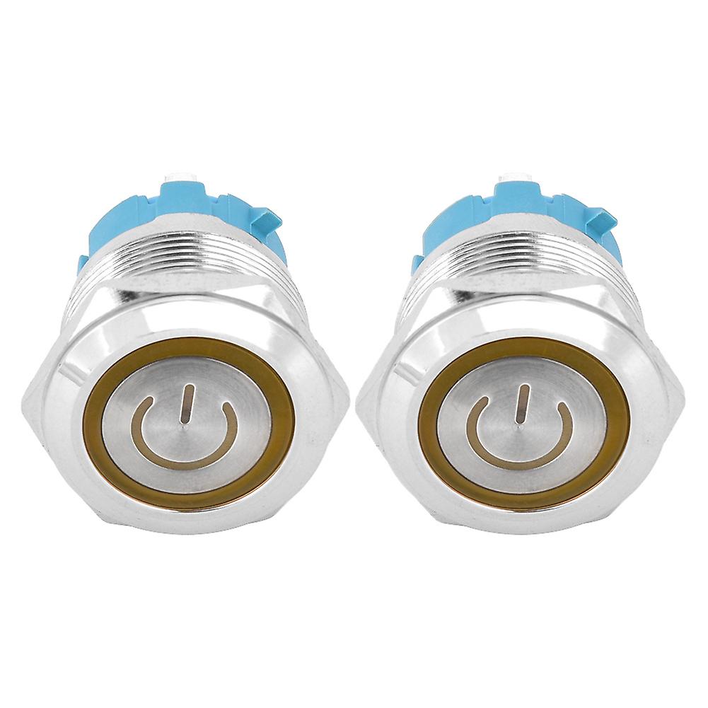 2PCS 4 Pin Push Button Switch 3-6VDC 22mm Flat Head Round Button Switch with Power Light SignYellow