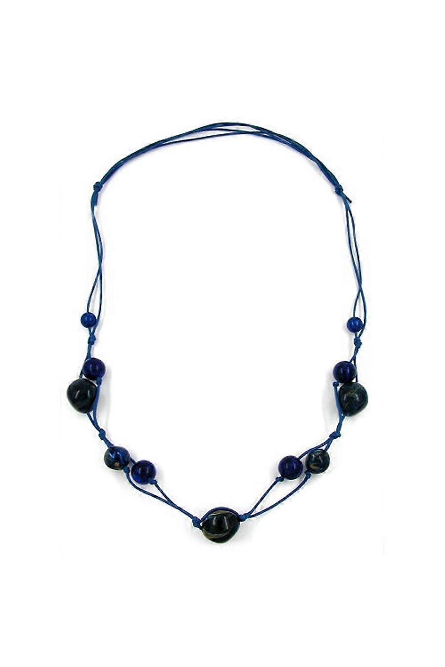 Necklace Beads Blue Marbeled - Gl01428