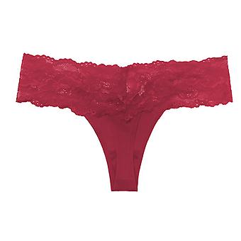 Veeki 3-Pack Women's Thin Lace Hollowed-Out T-Back Low Waist Ice Silk Sexy Cheeky Thong See-Through Panties, Wine Red, S