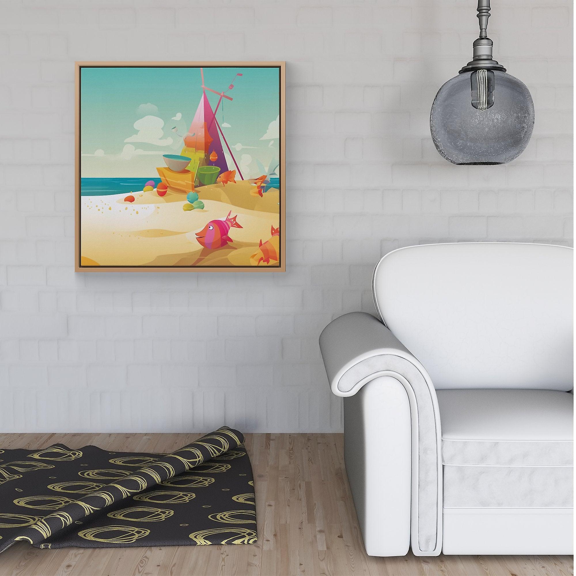 Fish On A Beach Holiday Framed Canvas